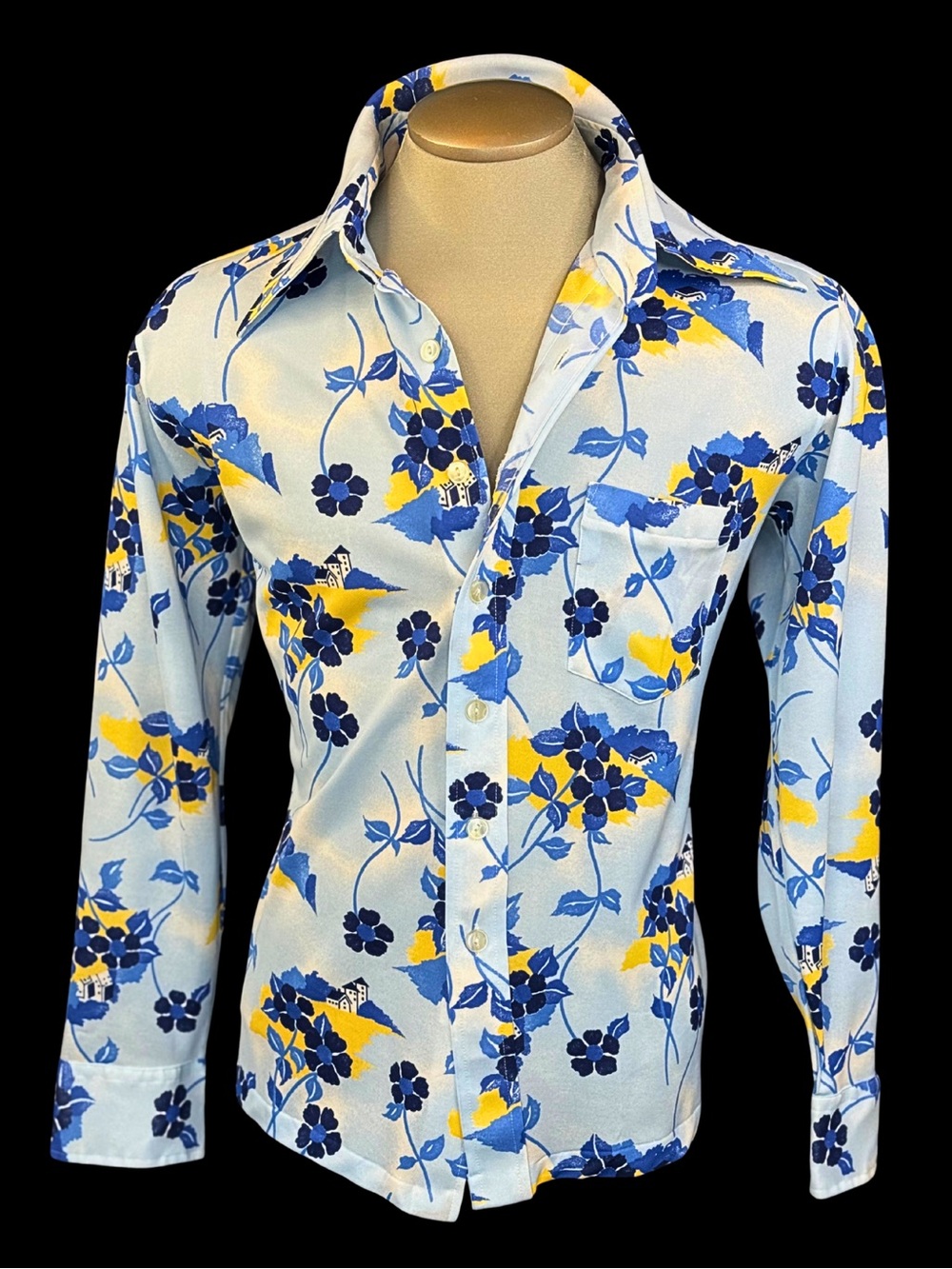 Vintage 1970s Pariani Floral Novelty Print Italian Disco Shirt | M L